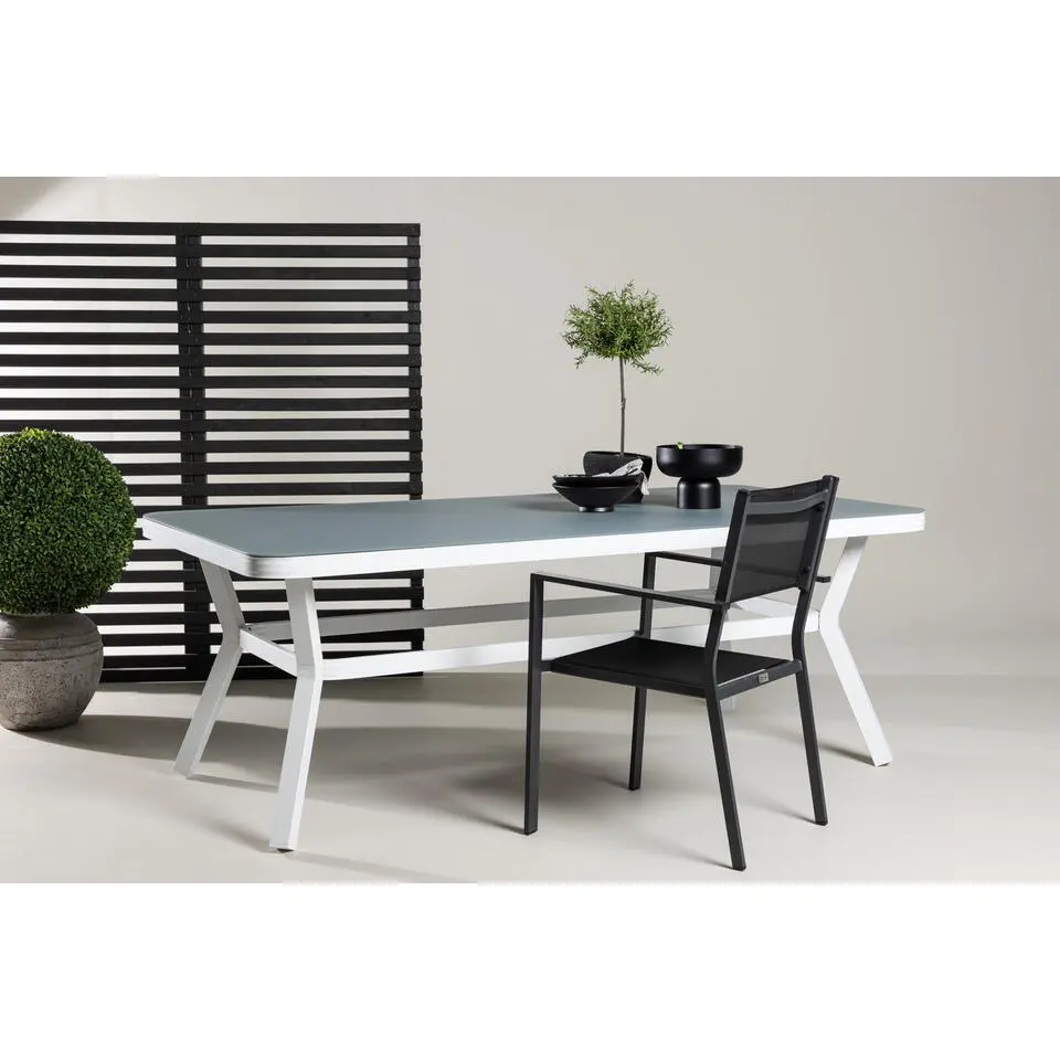 Eettafel Wit Grijs Glas - 200x100x74cm - Virya