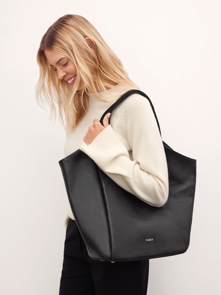 Soft black leather handbag