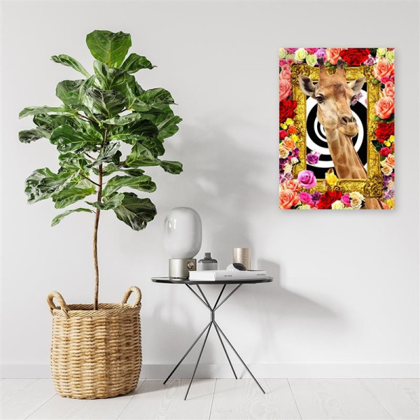 Feeby Obraz na płótnie, Żyrafa i kolorowe róże 40x60