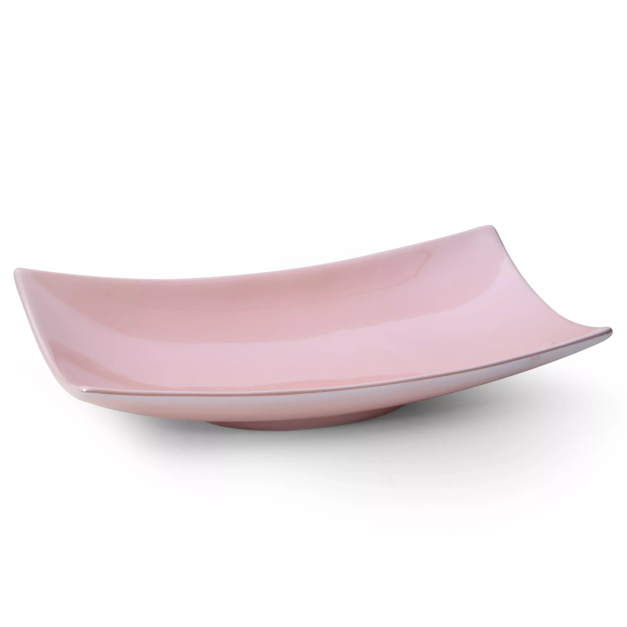 Patera ceramicznadekoracyjna różowa z perłowym połyskiem 31x17x7 cm