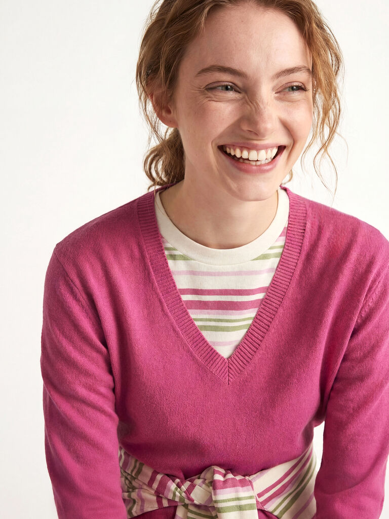 Plum V-neck sweater in cotton tricot