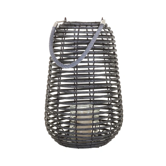 Windlicht, Grau, Kunststoff/Rattan, BxH: 25 x 40 cm