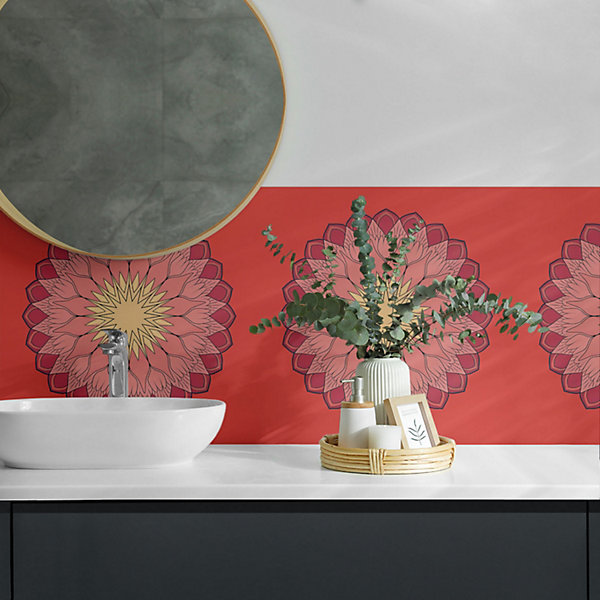 Panneau Mural Wallfluent 50x50 cm Motif Mandala Floral 4 pièces