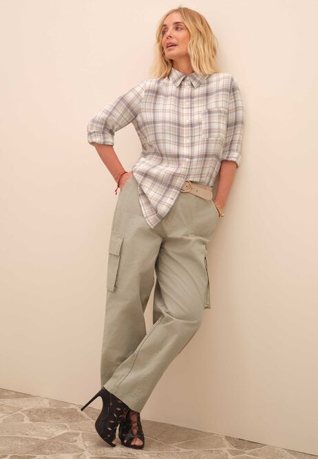 Womens Cream Long Sleeve Check Shirt