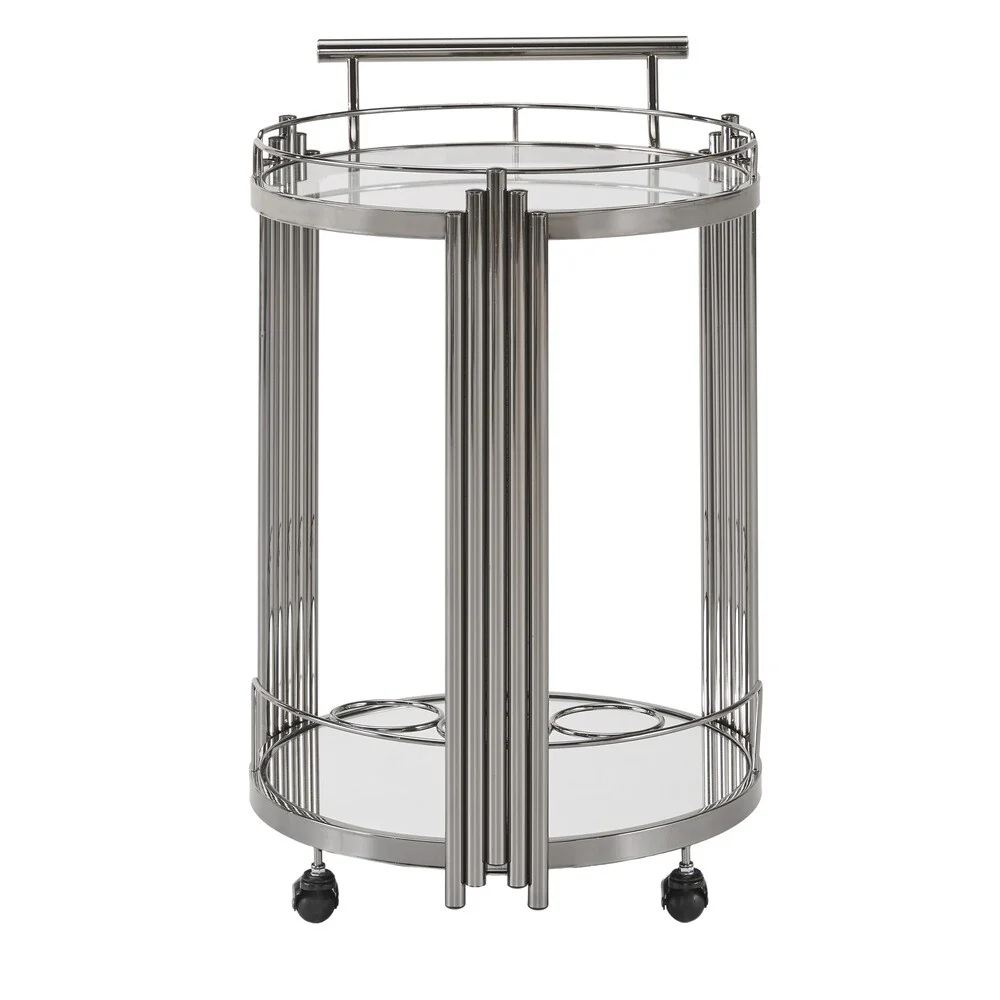 Lonan Black Nickel Metal and Glass Top Bar Cart by iNSPIRE Q Bold