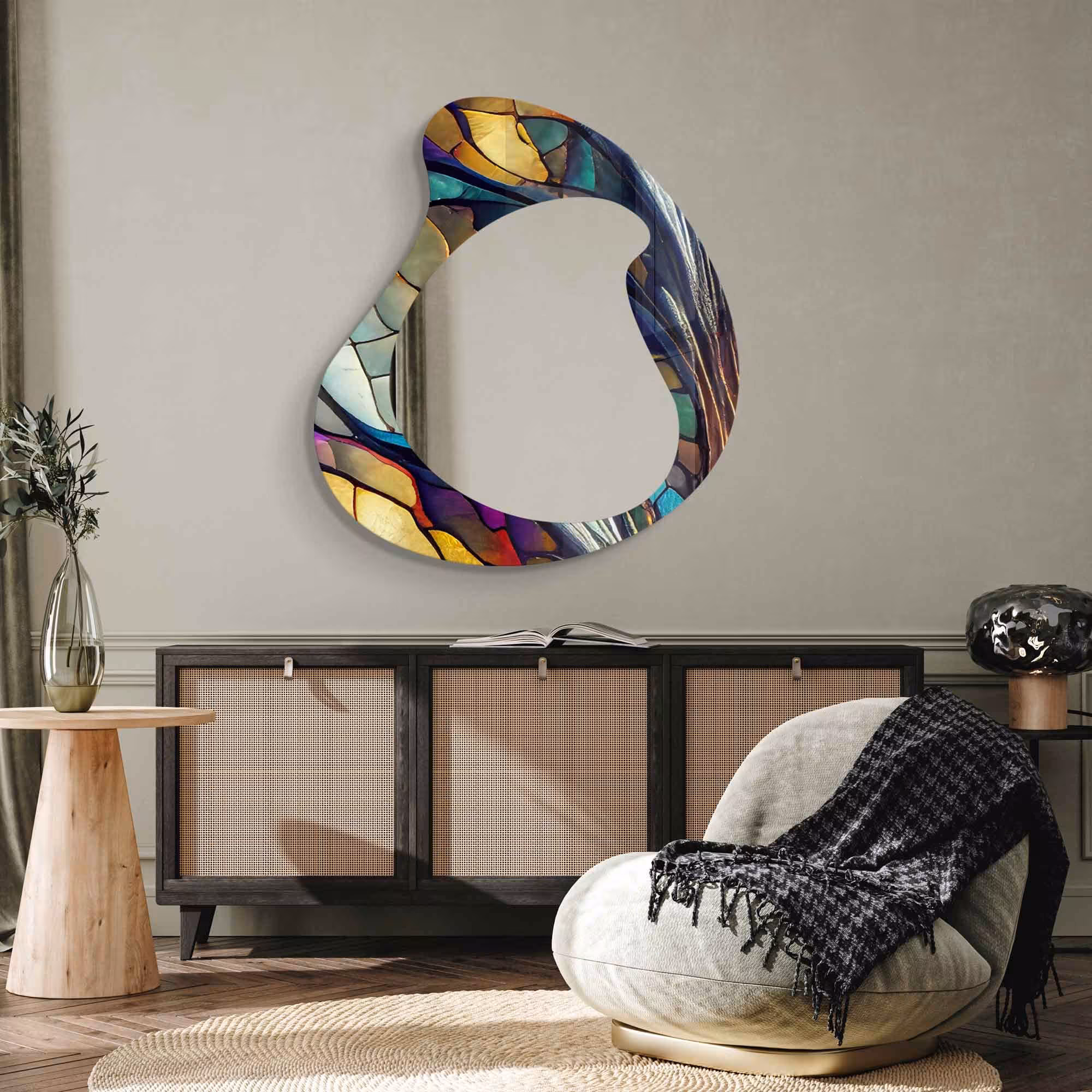 Asymmetrical Mirror, Irregular Mirror, Mirror Wall Decor on Tempered Glass, Entryway Hallway Mirror, Mirror for Bathroom, Luxury Home Decor