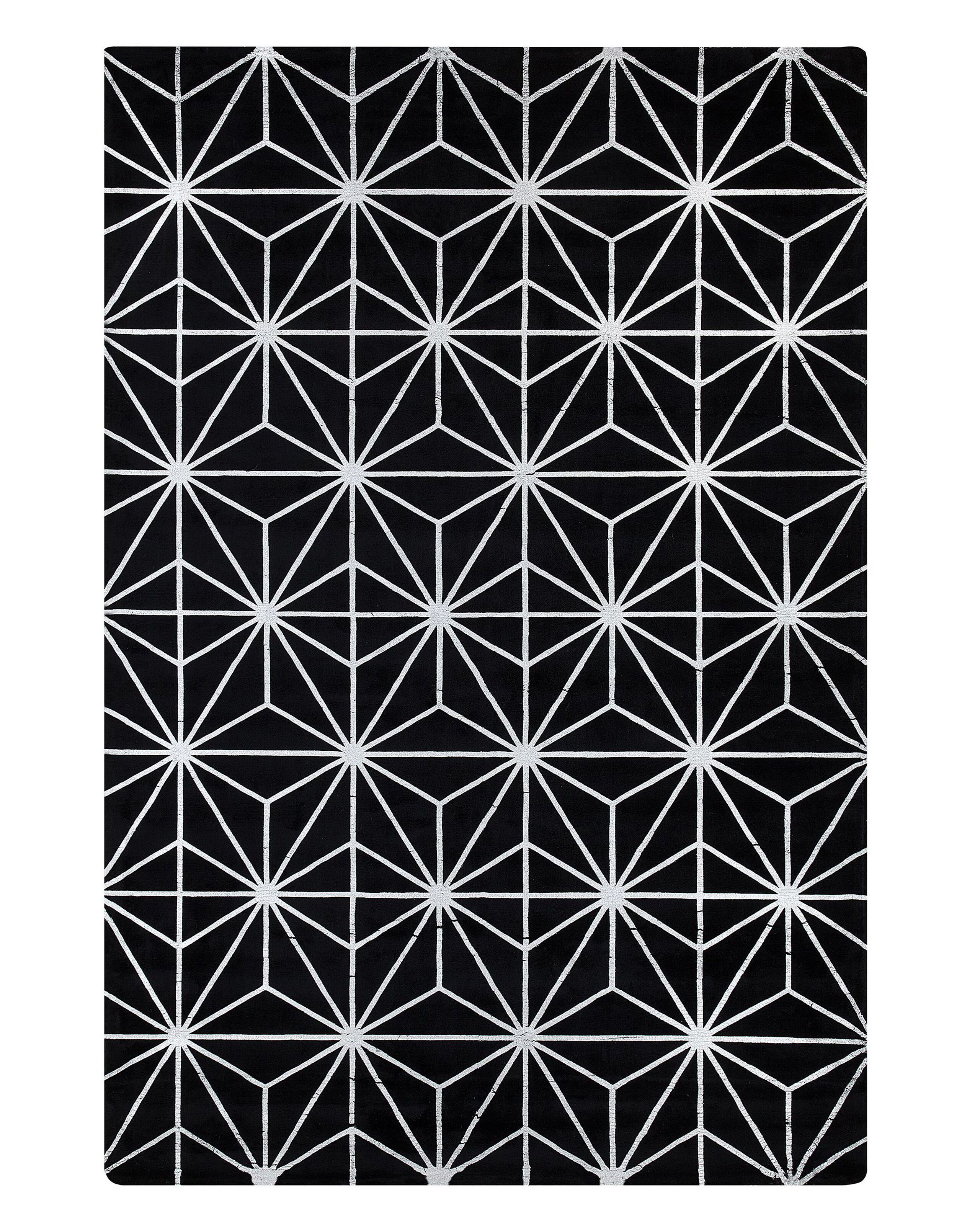 Dywan wiskoza srebrny wzór 140x200 cm czarny