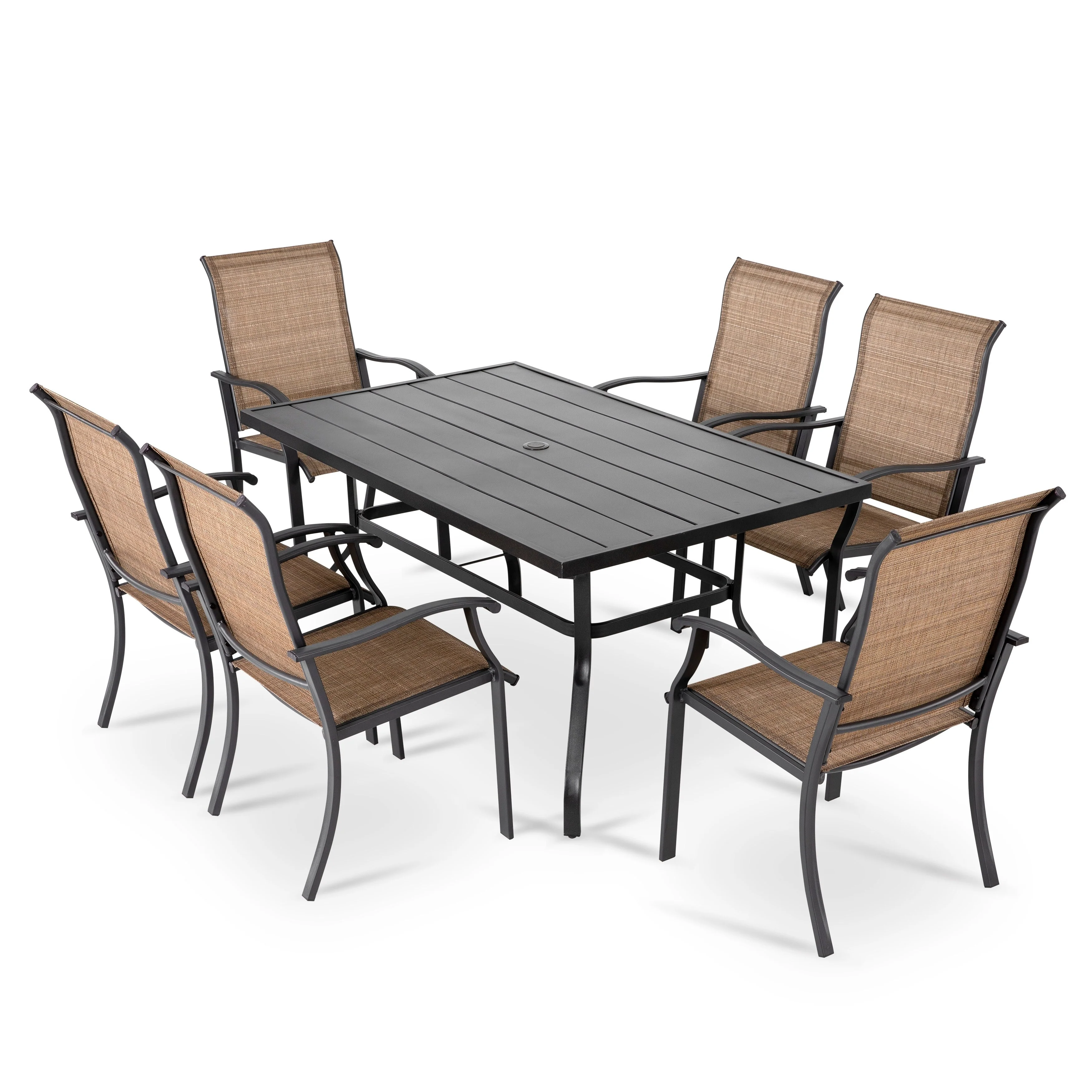 Outdoor 7-Piece Dining Set, Textilene Fabric, Powder-coated Iron Frame