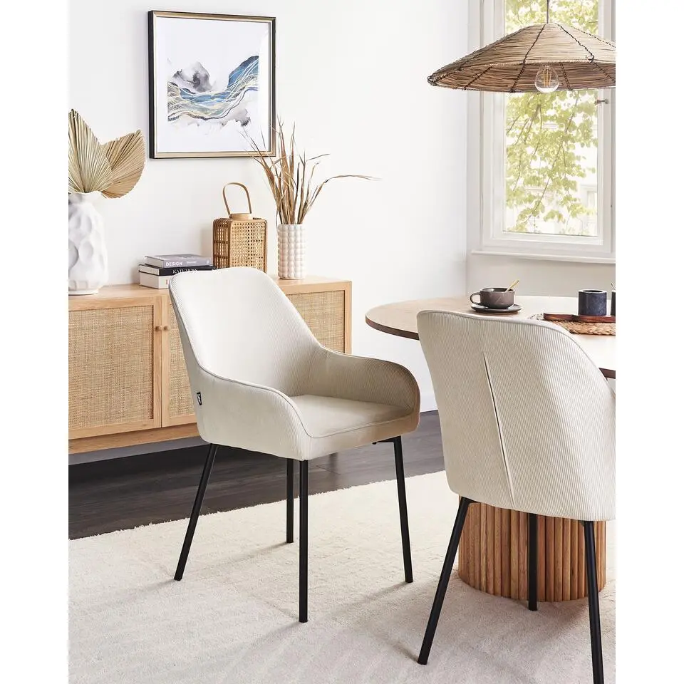 LOVERNA - Eetkamerstoel set van 2 - Gebroken wit - Corduroy