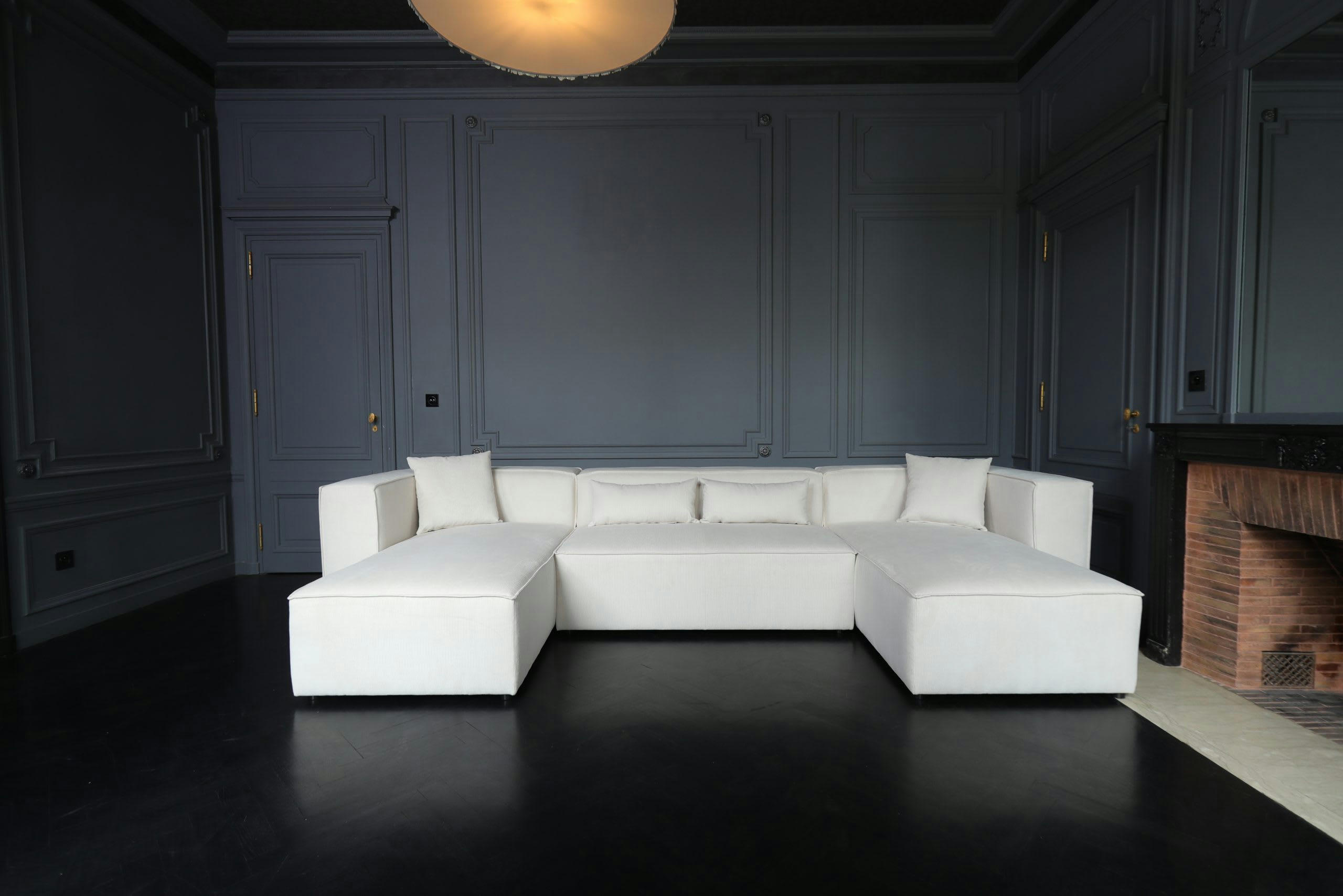 LIVAL - Canapé panoramique modulable 7 places en velours côtelé beige