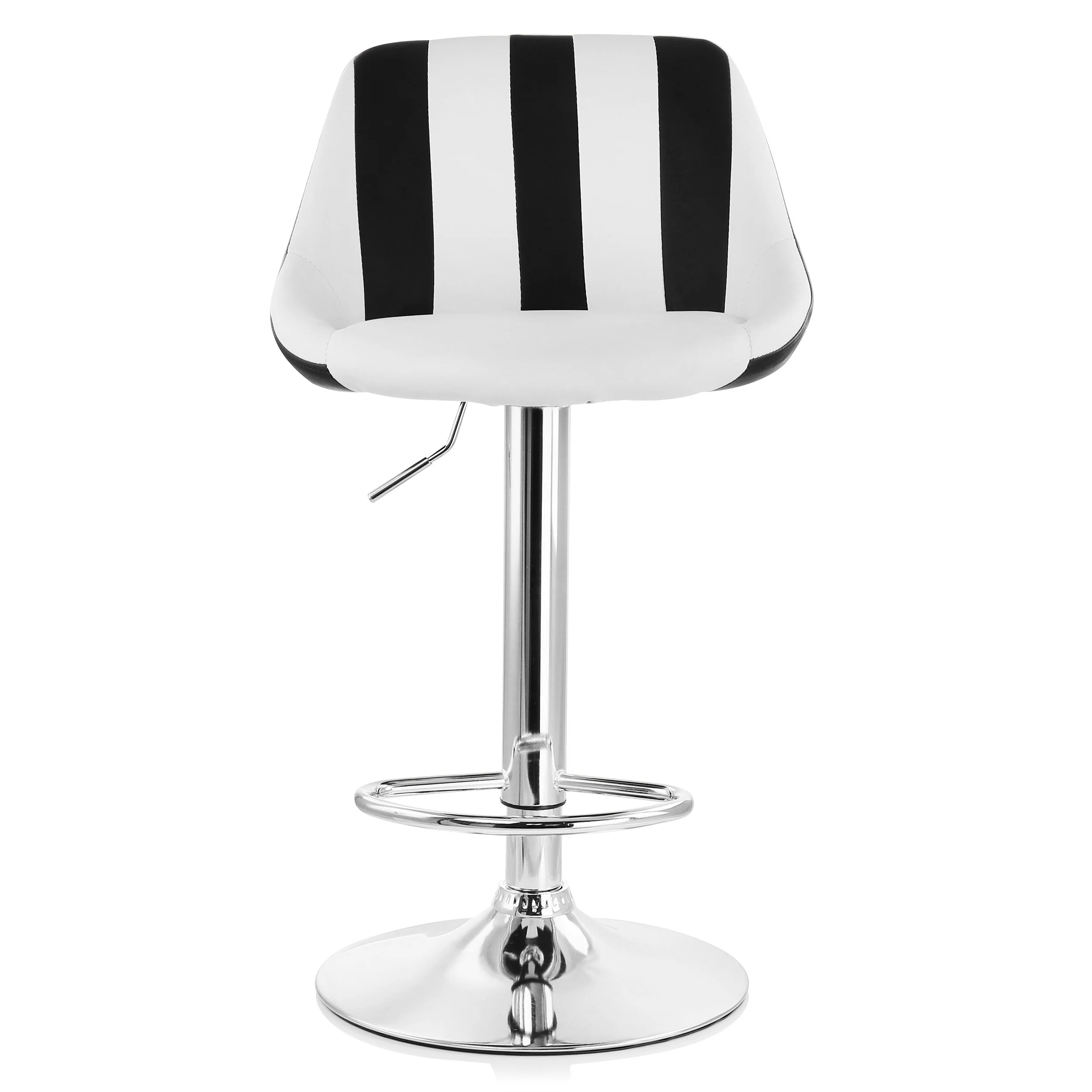 Elama 2 Piece Adjustable Faux Leather Bar Stool in Striped Black and White with Chrome Base