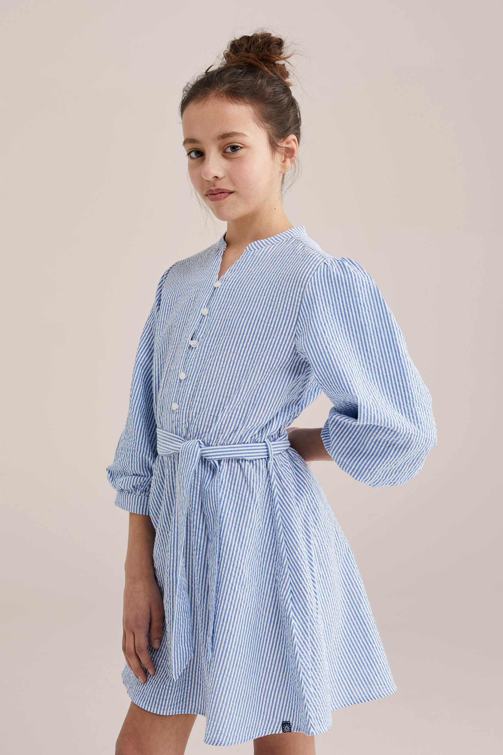 Meisjes seersucker jurk met ballonmouwen