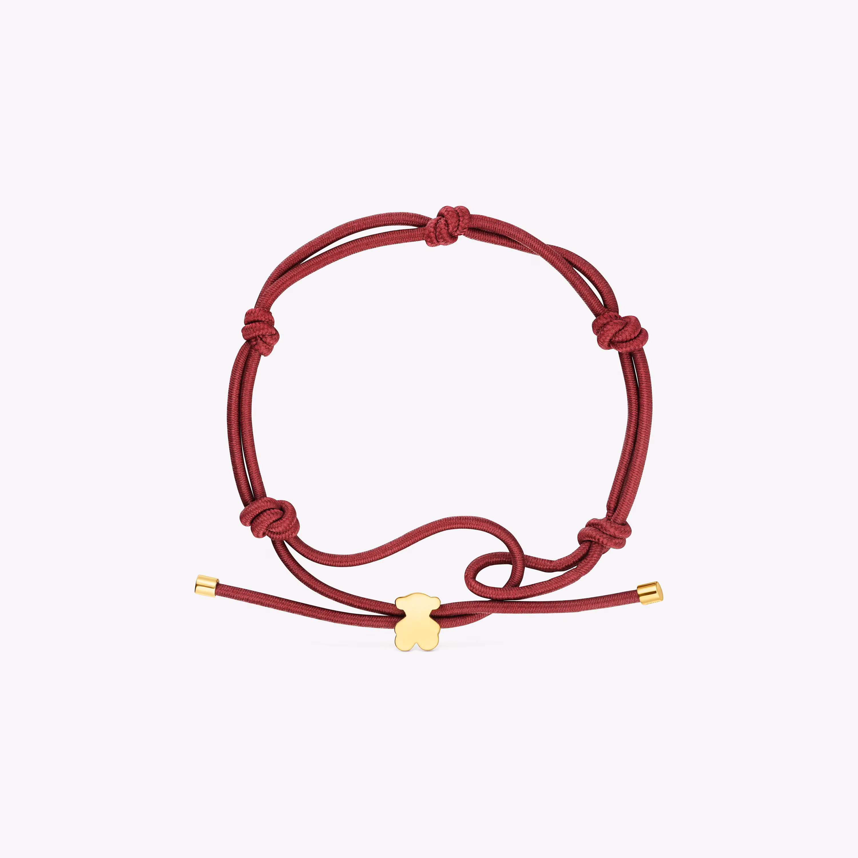 Pulsera elástica burdeos y oso con baño de oro 18 kt sobre plata Sweet Dolls