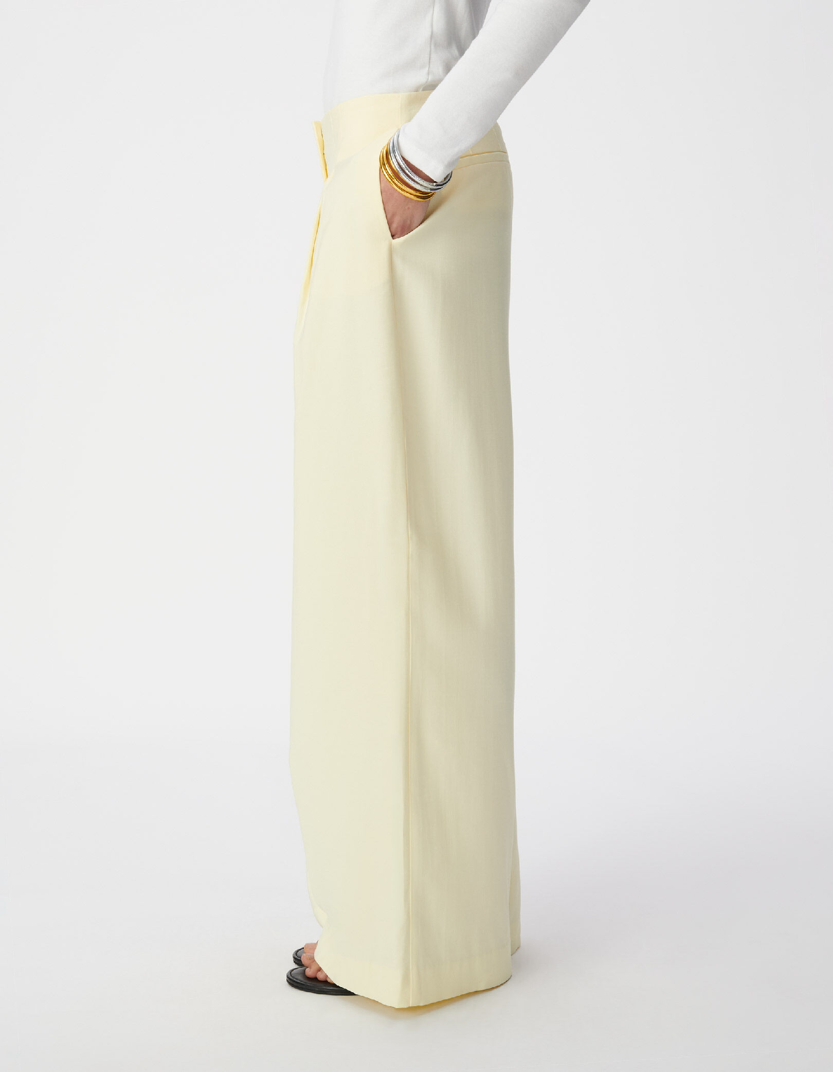 Pantalon large jaune à pinces Femme