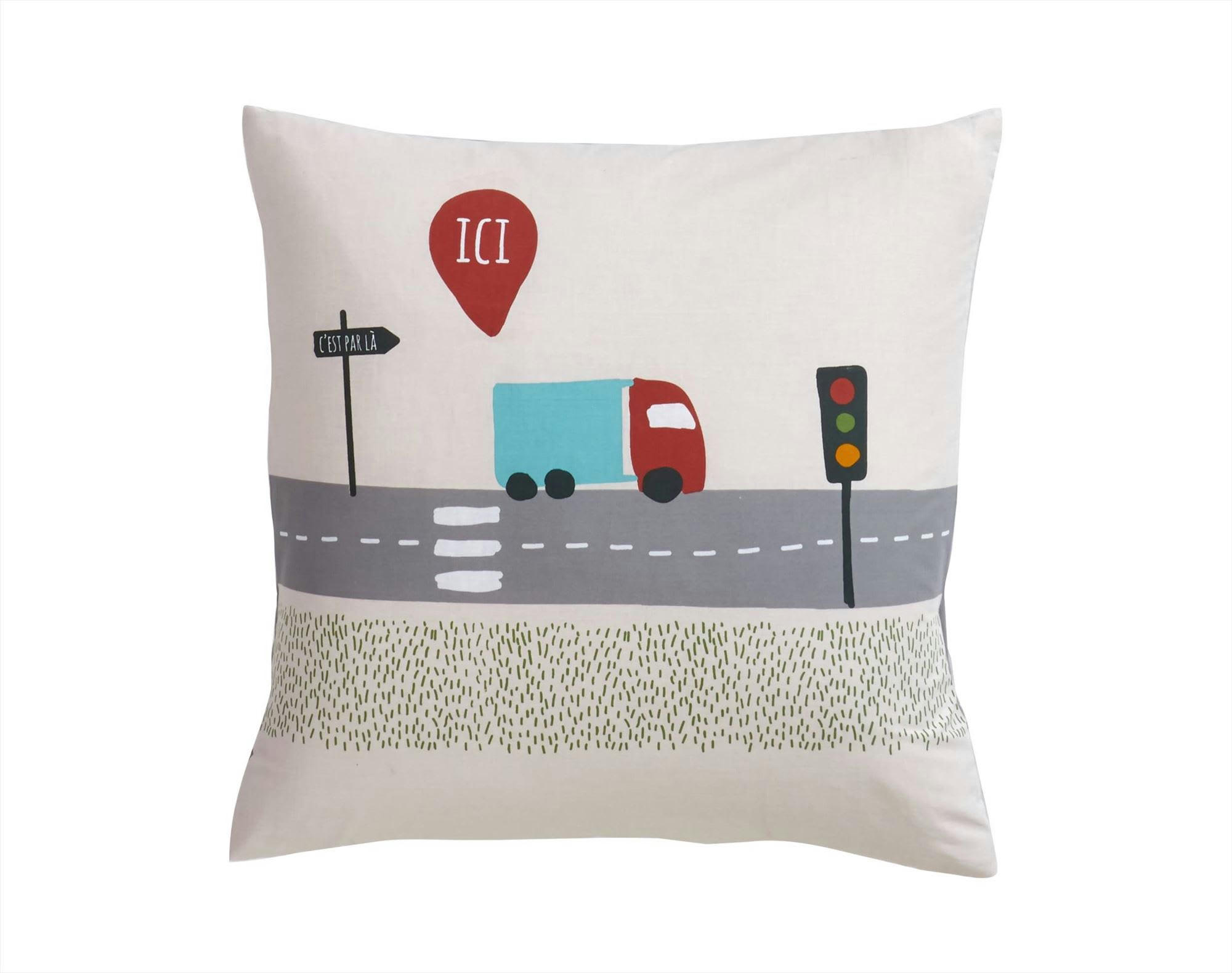 ROUTE - Taie sac 65x65 gris en coton