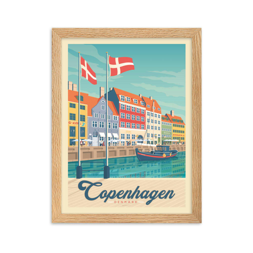 - Affiche Copenhague Danemark avec Cadre (Bois) 21x29,7 cm