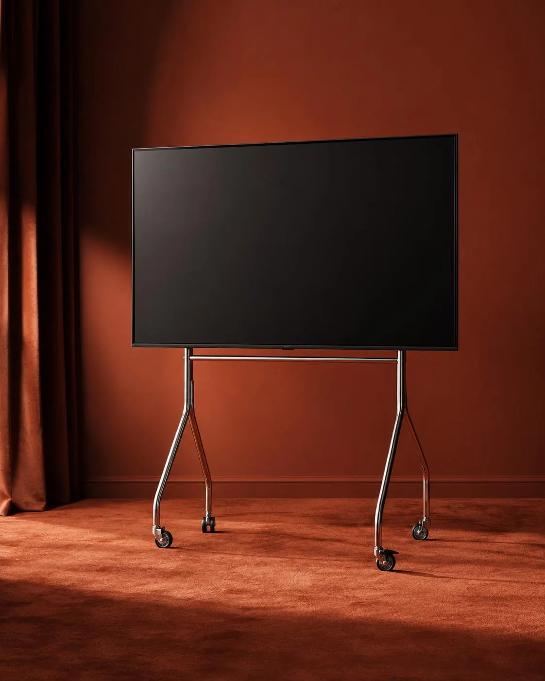 Mobile TV Stand on Chrome Casters