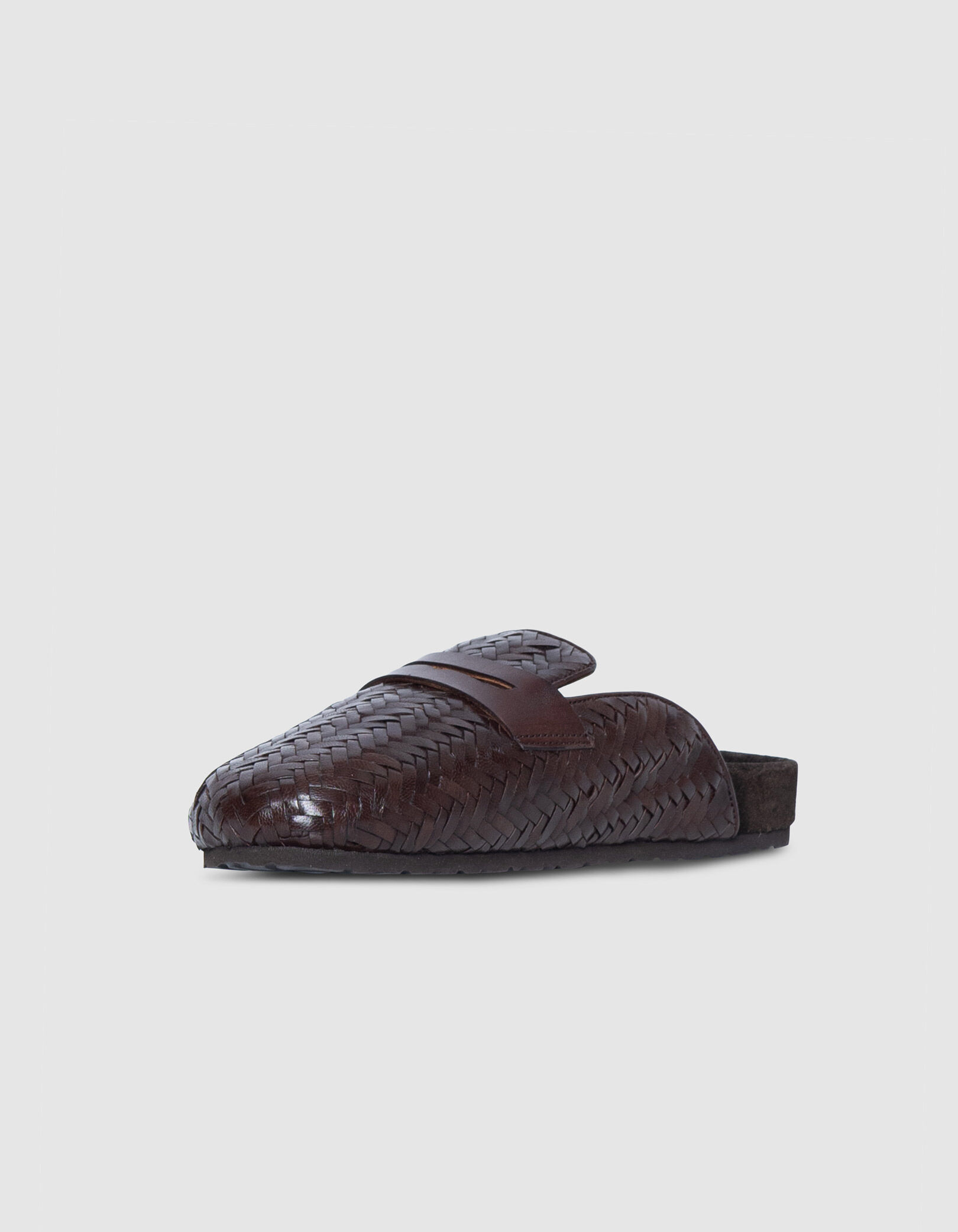 ​Mules sabots marron cuir tressé Femme
