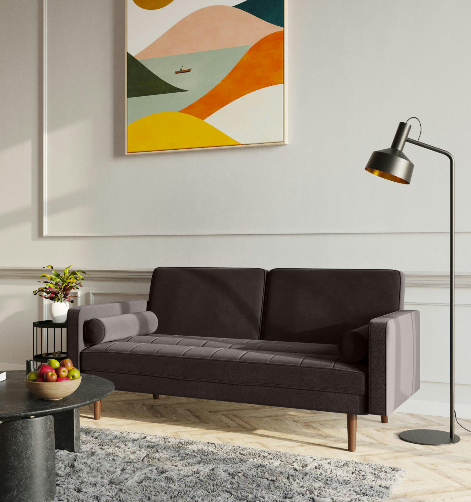 GIULIA - Canapé 2 places en velours brun foncé