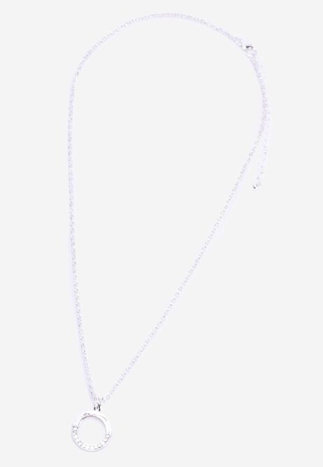 Womens Silver Diamante Circle Charm Necklace