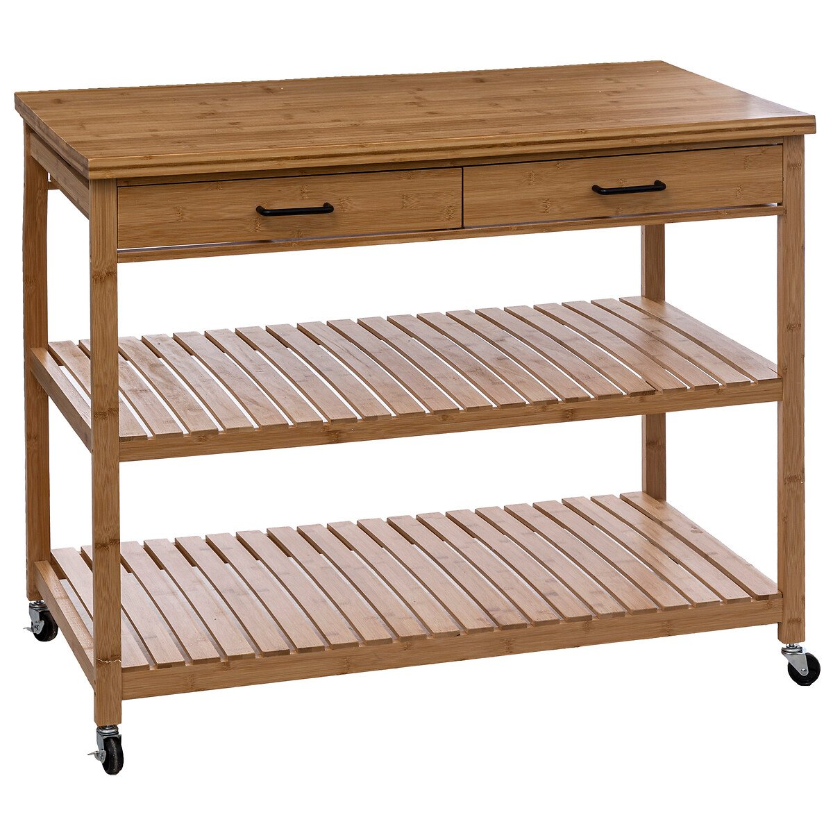 Móvel de apoio com 2 prateleiras e 2 gavetas em bambu