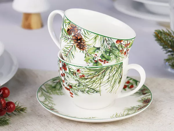 Komplet filiżanek ze spodkami 0,27 l / 15 cm (2 szt.)Duo - Christmas Leaves 15.CHLE.K2TD