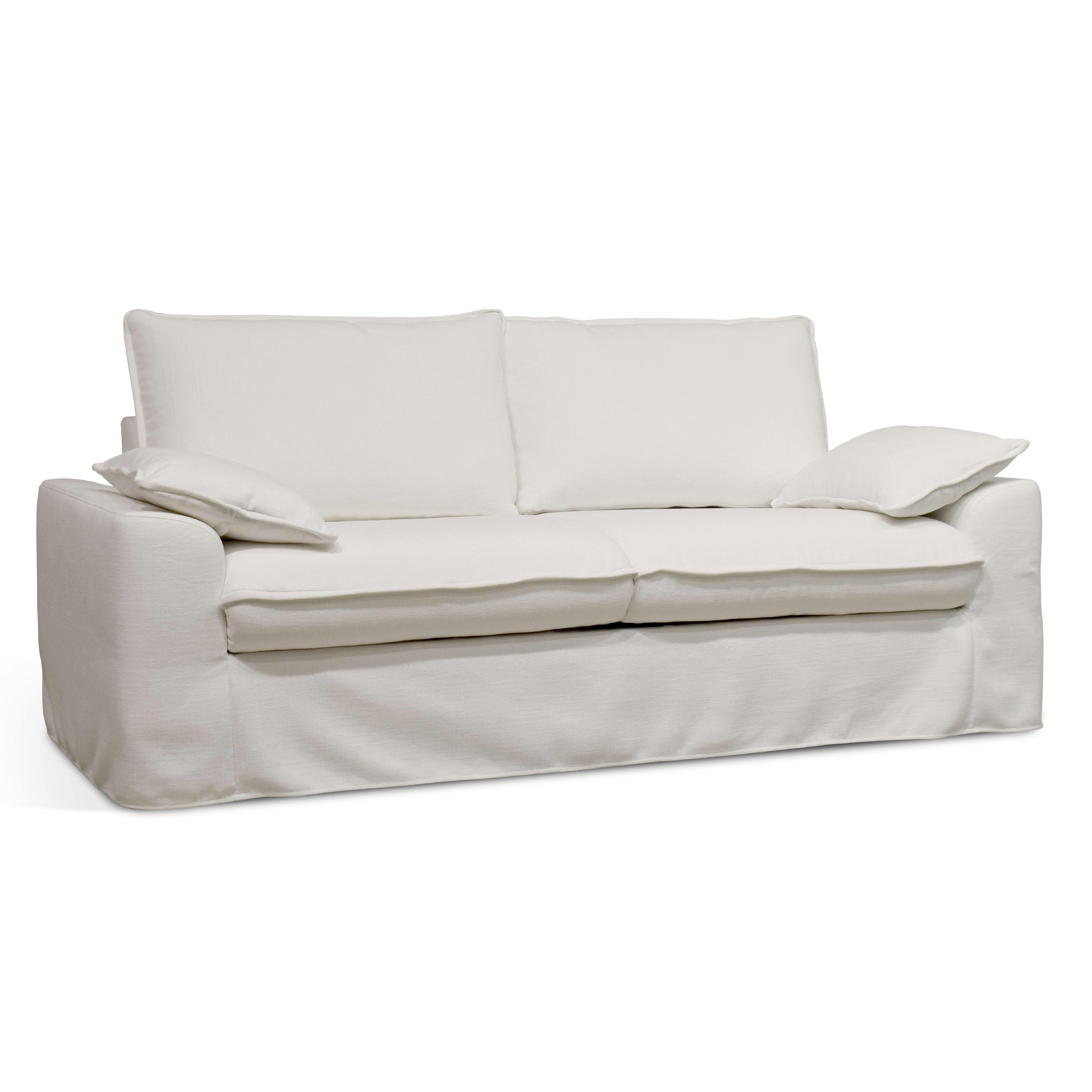 JAROD - Canapé tissu blanc avec une housse supplémentaire bouclette blanche