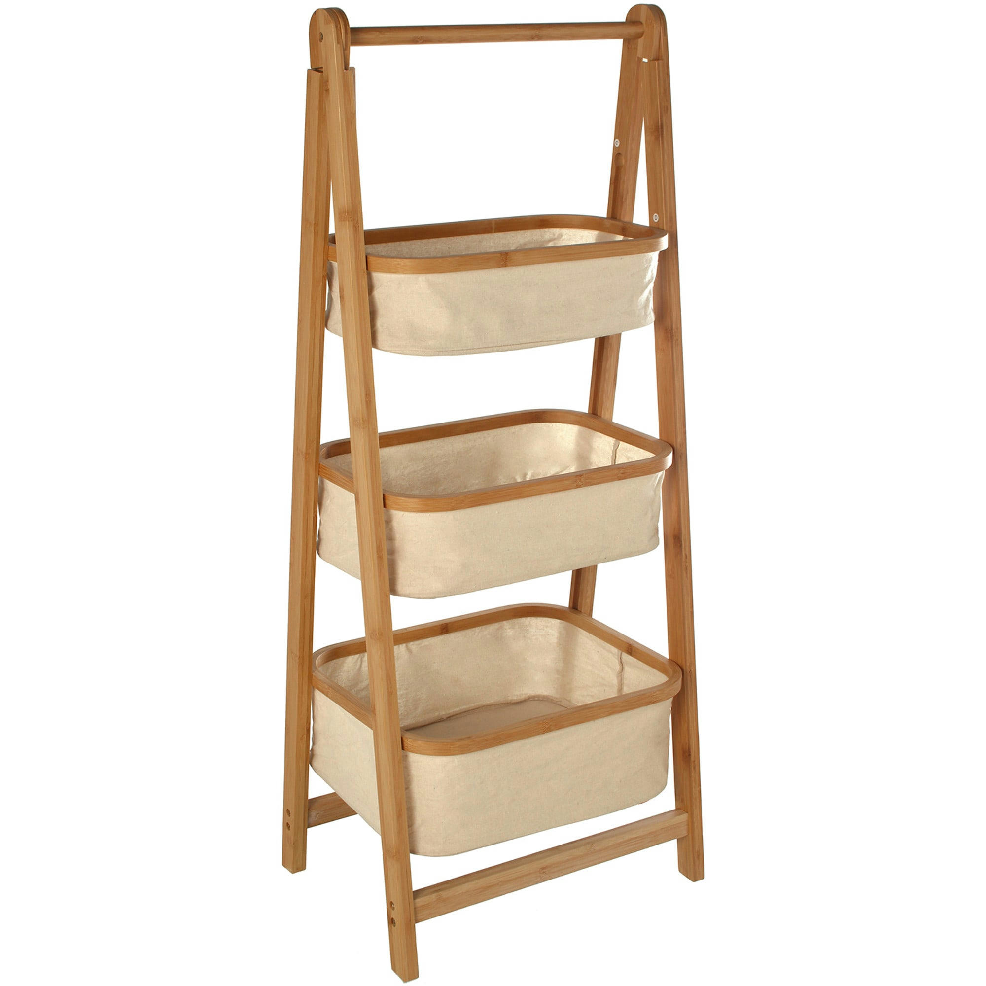 - Étagère de salle de bain bambou et paniers lin beige 45x33x109cm