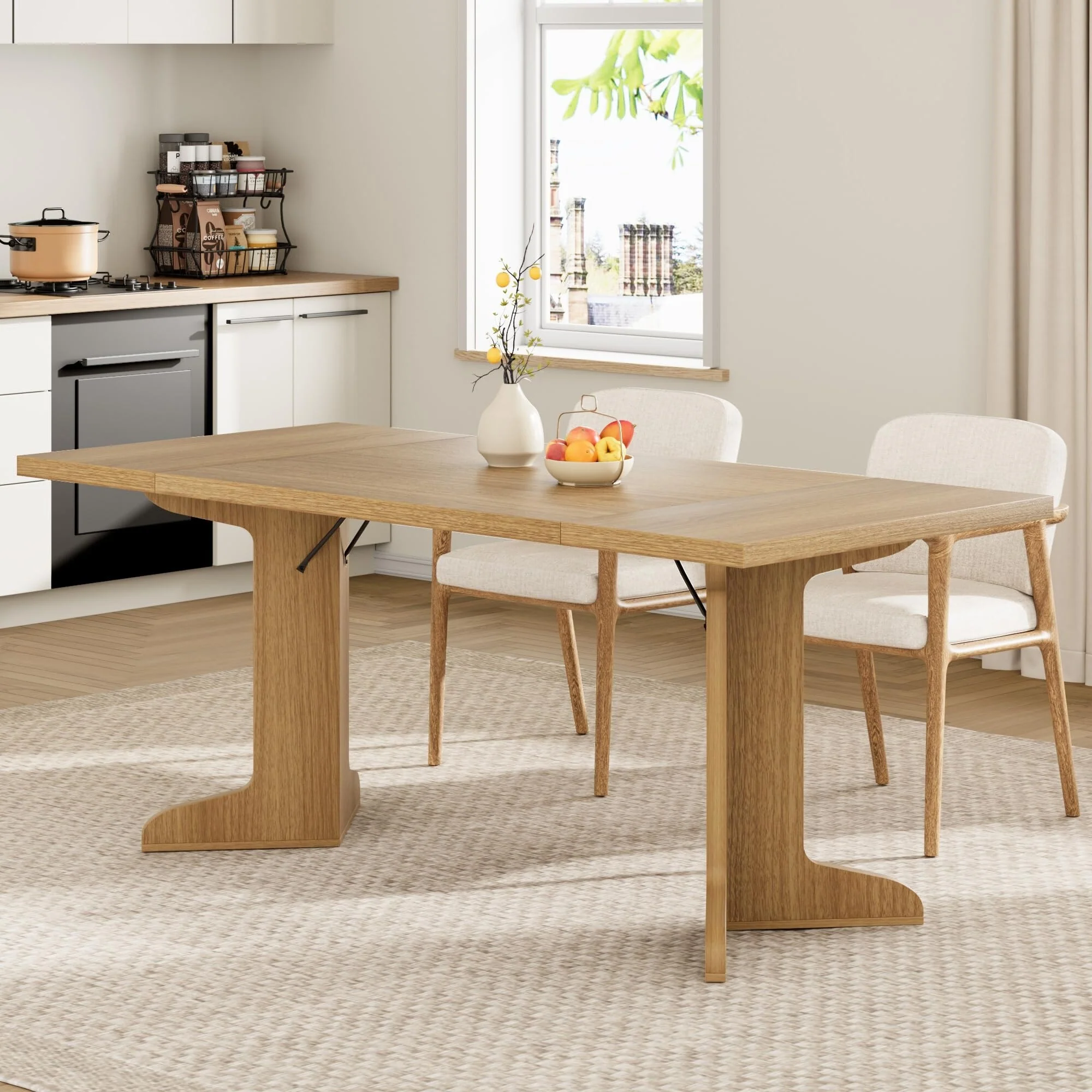 71 Large Dining Table for 6 to 8 People, Modern Dinner Table with Unique Wooden Legs, Rectangle Dining Table