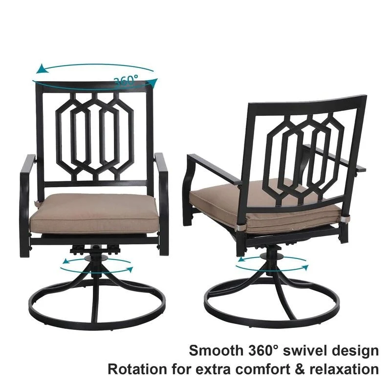 MAISON ARTS Patio Dining Set 5 Piece with 10ft Round Umbrella, 4 Swivel Dining Chair with Cushion and Steel Slat Patio Table