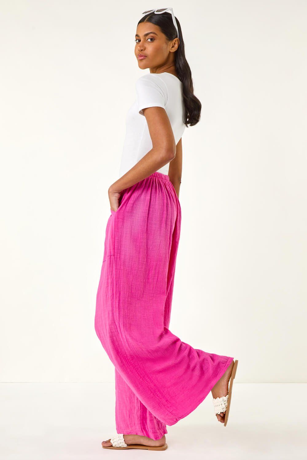 Roman Cotton Elasticated Waist Wide Leg Trouser