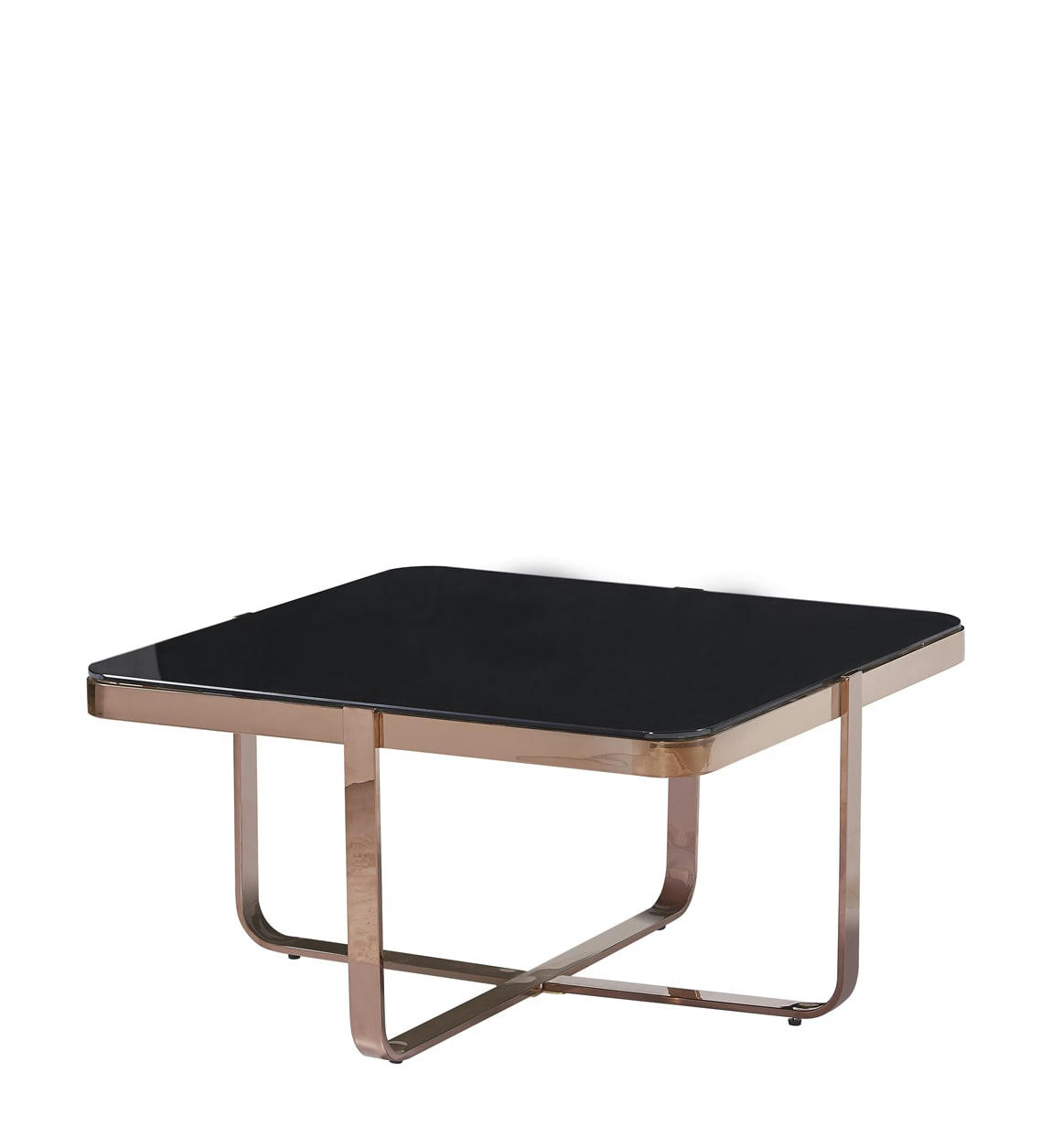 BERLIN - Table basse carrée en acier inoxydable et verre noir L 80 cm