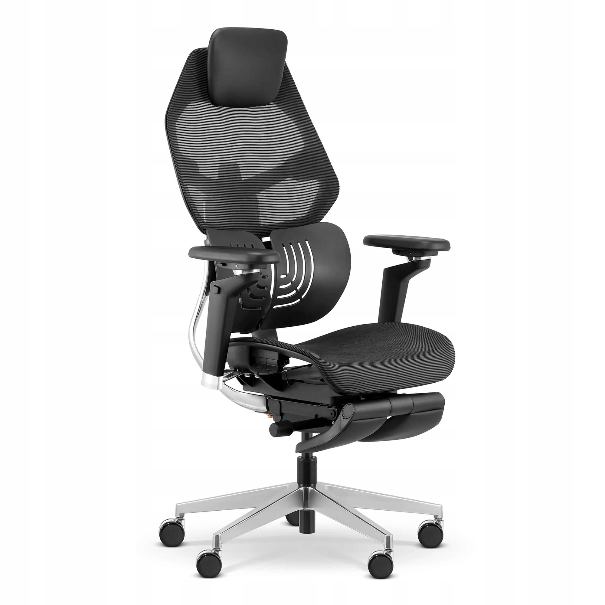 Fotel ergonomiczny Shadow Throne czarny siatka podnóżek