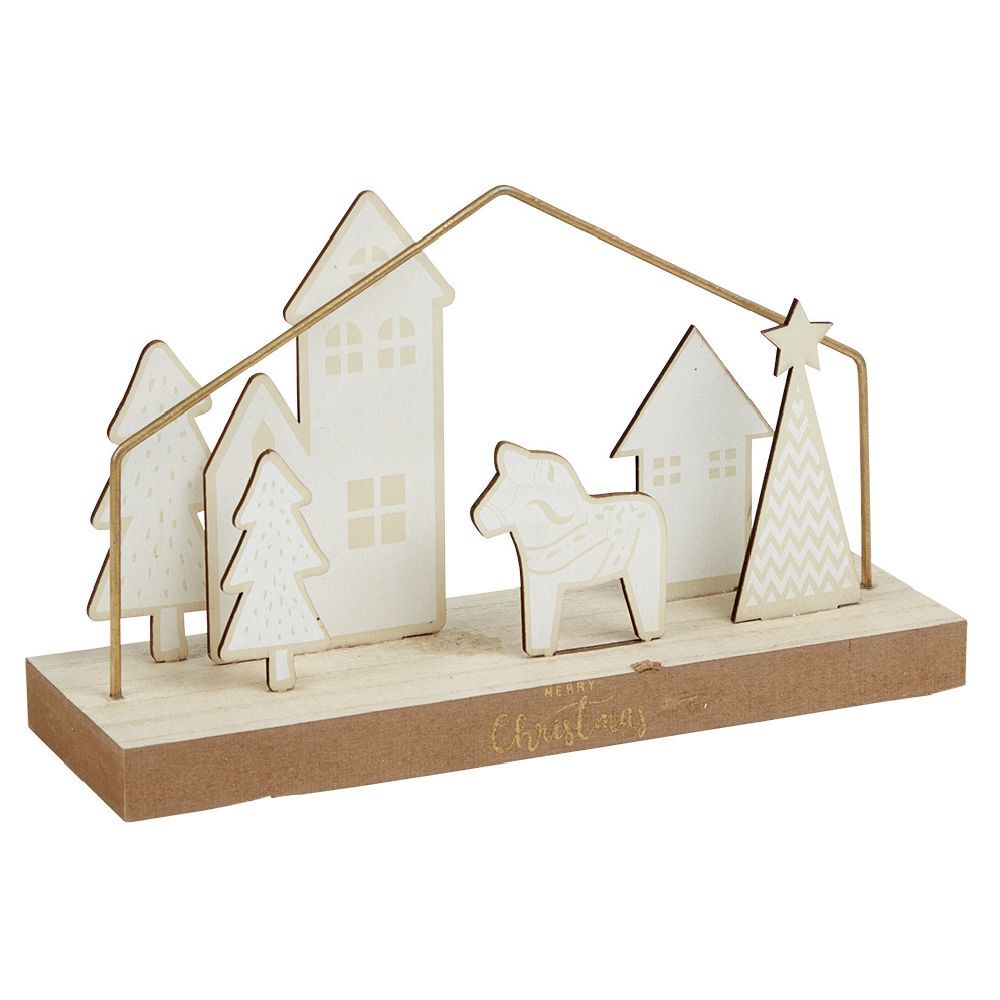 Décoration à poser paysage métal et bois 25x8xH16cm