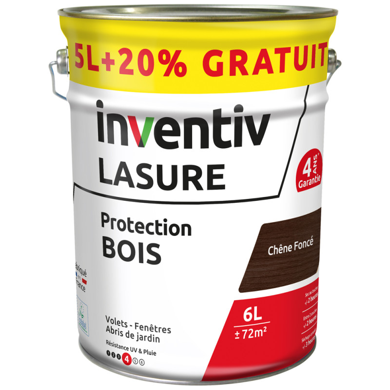 Lasure pour bois Protection chêne foncé 5 L   1 L gratuit INVENTIV
