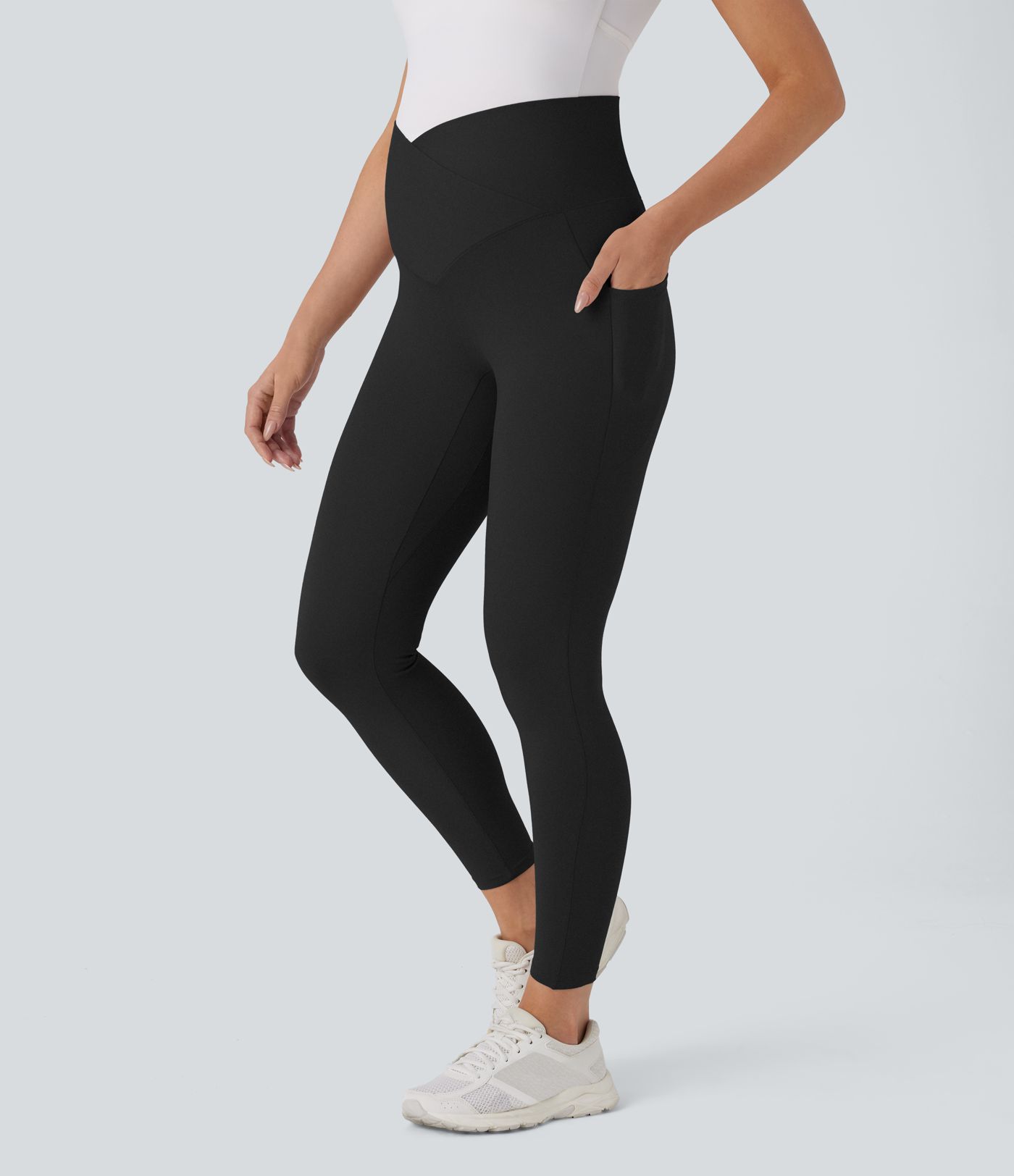 Legging de maternité 7/8 Softlyzero™ taille très haute croisée avec poches latérales - Protection UV UPF50
