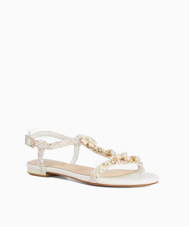 Nature Multi - Floral Embellished T-bar Sandals