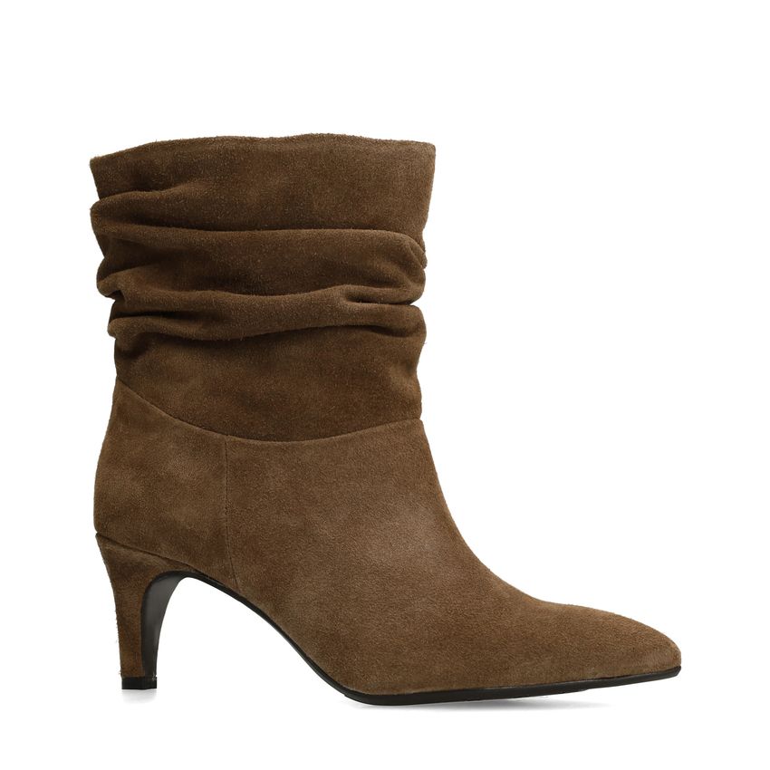 Manfield Taupe suède enkellaarsjes met hak