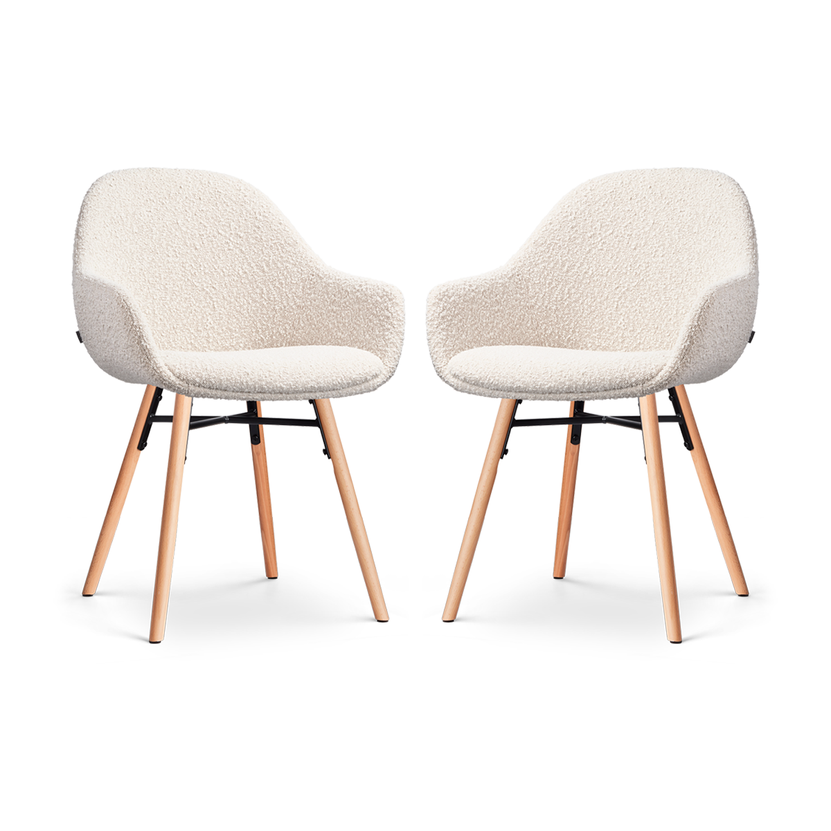 Nolon Nena-Mae Eetkamerstoelen Set van 2 - Bouclé Beige - Houten Poten