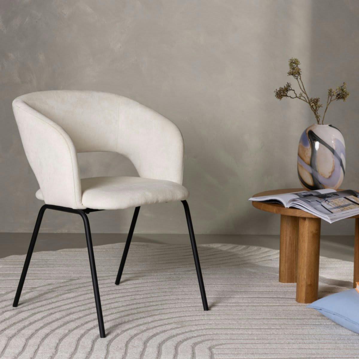 JOELE - Lot de 2 chaises modernes en tissu beige