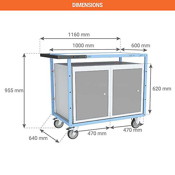 Chariot de manutention - Etabli roulant avec 2 placards - Charge max 250kg - 880707107