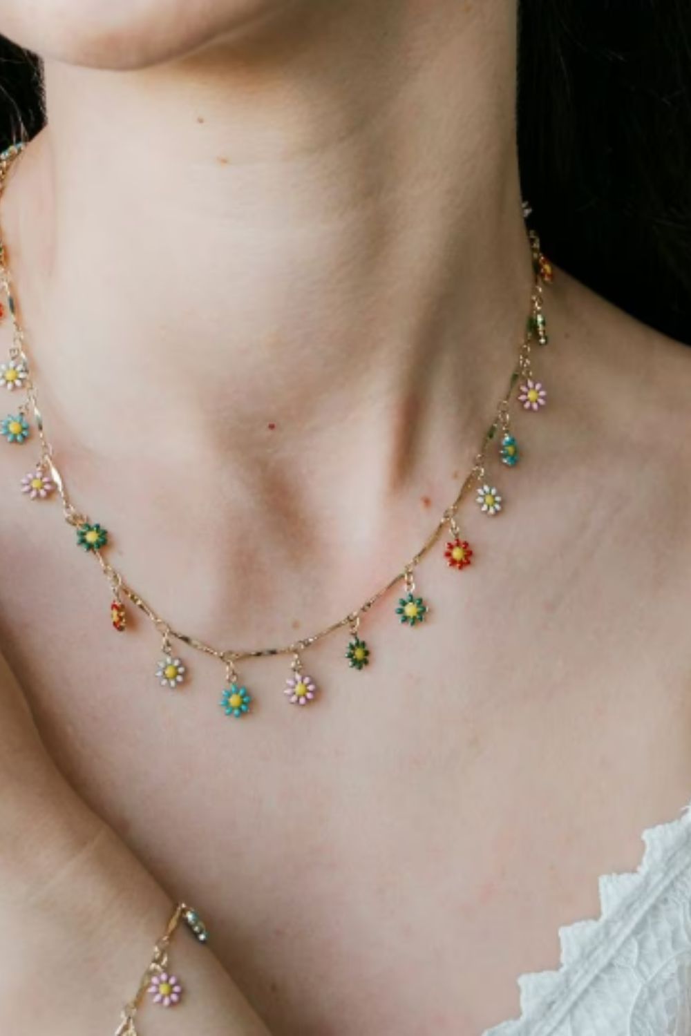 The Colourful Aura Colourful Rainbow Flower Indie Boho Daisy Charms Dangle Choker Summer Necklace