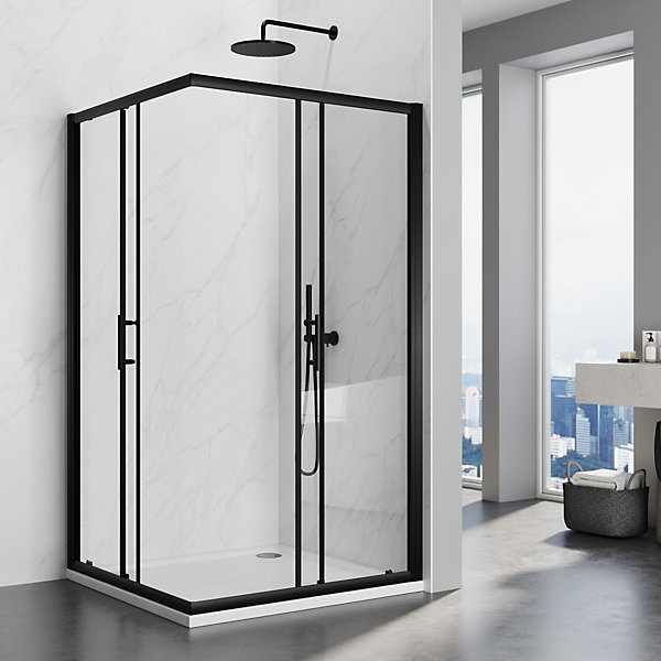 Cabine de douche avec Coulissante à Double Ouverture - Verre Trempé de 5mm - Noir 100x100x195cm SIRHONA