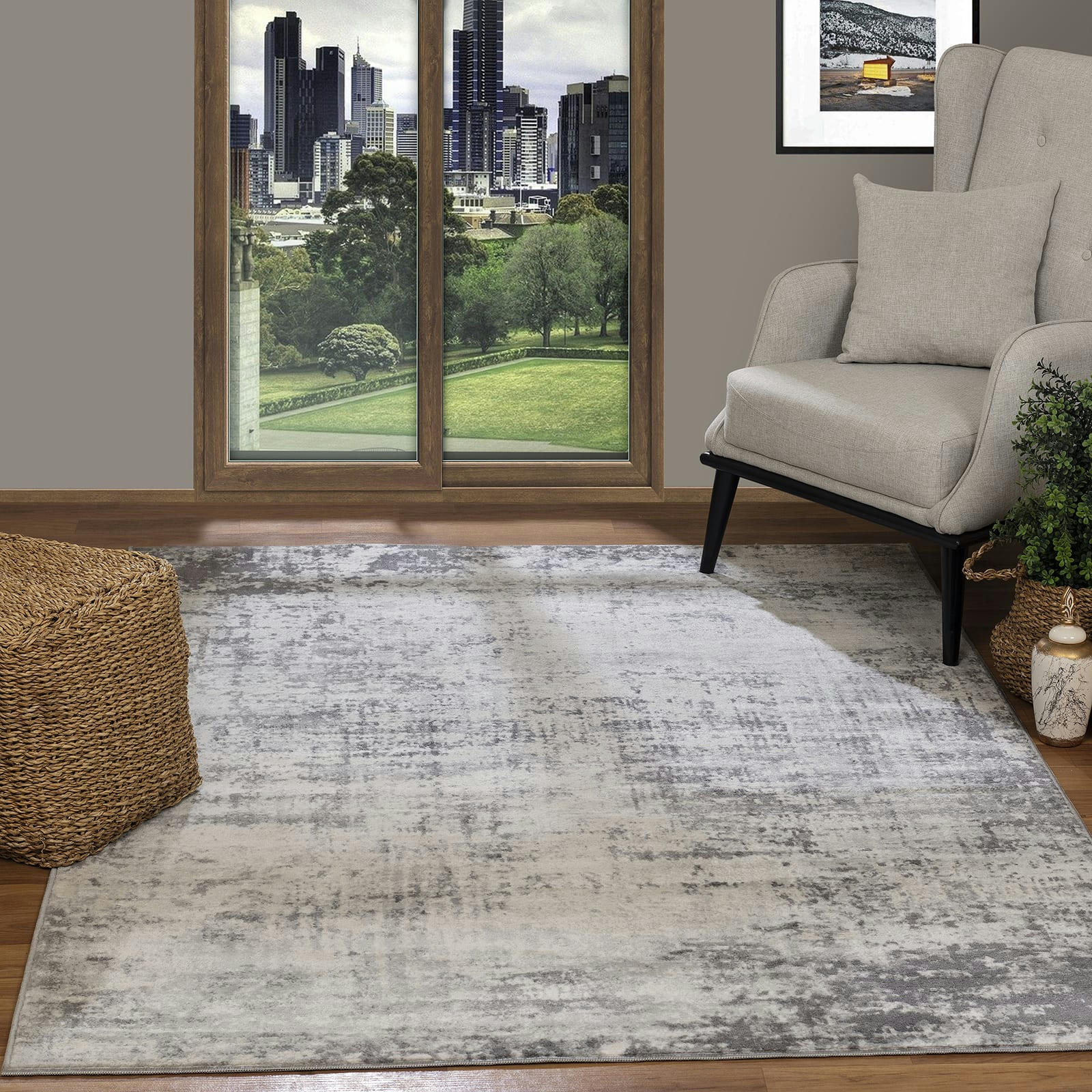 MILENA - Tapis Abstrait Moderne Gris/Blanc 160x215