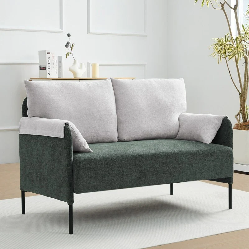 Two-Tone Loveseat Sofa with Wrapped Armrests