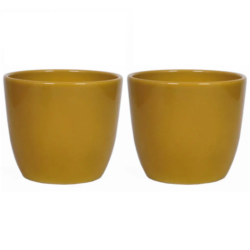 Floran Plantenpot - okergeel - glanzend - keramiek - 22 x 19 cm