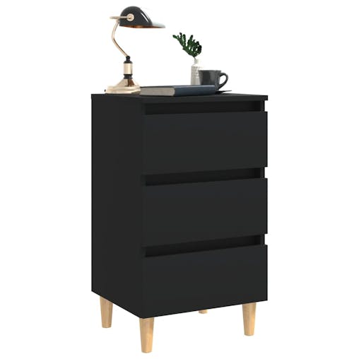 NNEVL Bed Cabinets with Solid Wood Legs 2 pcs Black 40x35x69 cm
