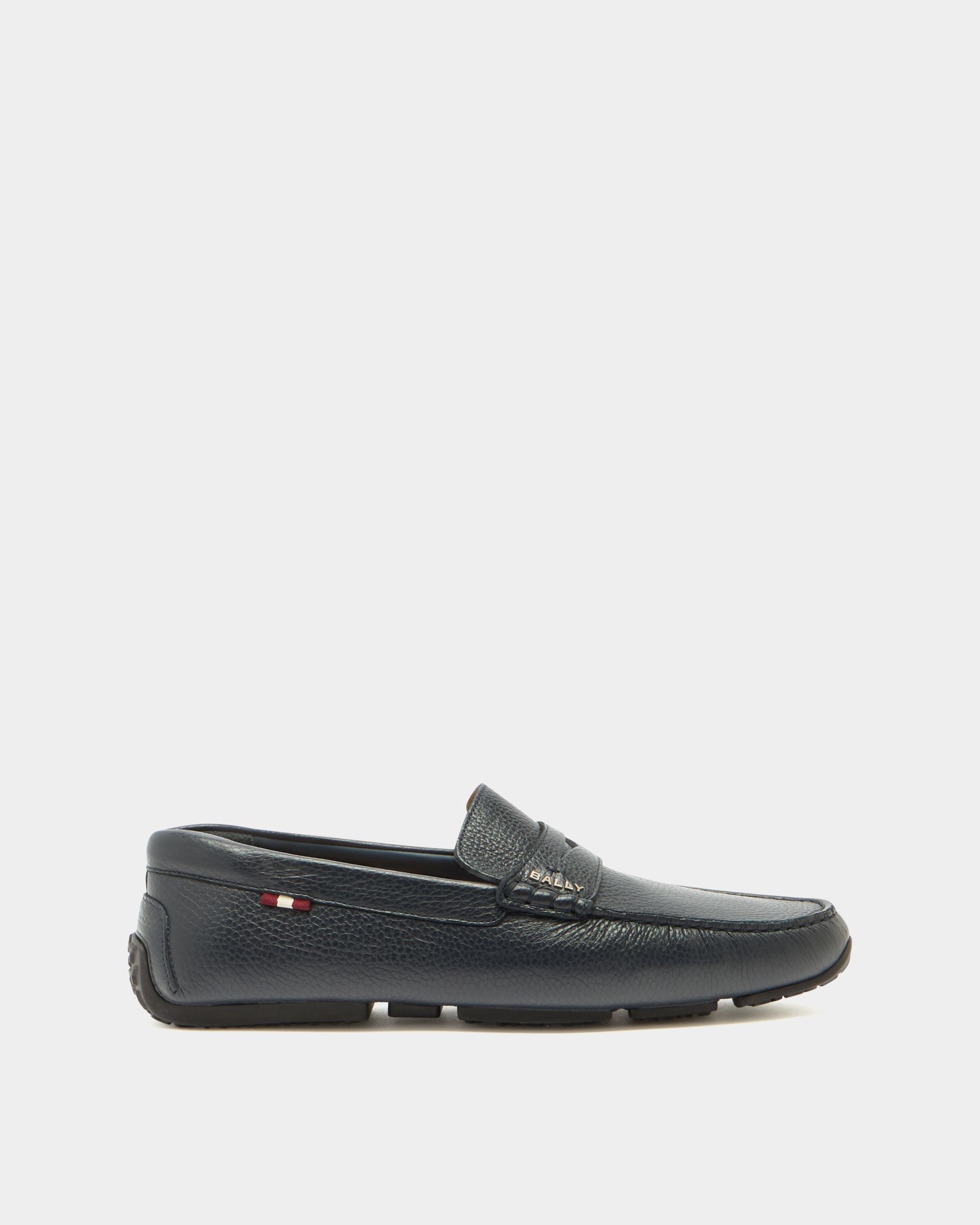 Pilot Driver-Schuh aus genarbtem Leder in Navy Blue