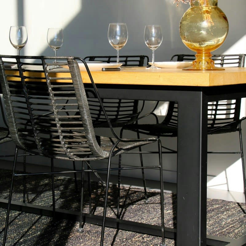 DIEGO - Chaise en rotin et métal noir