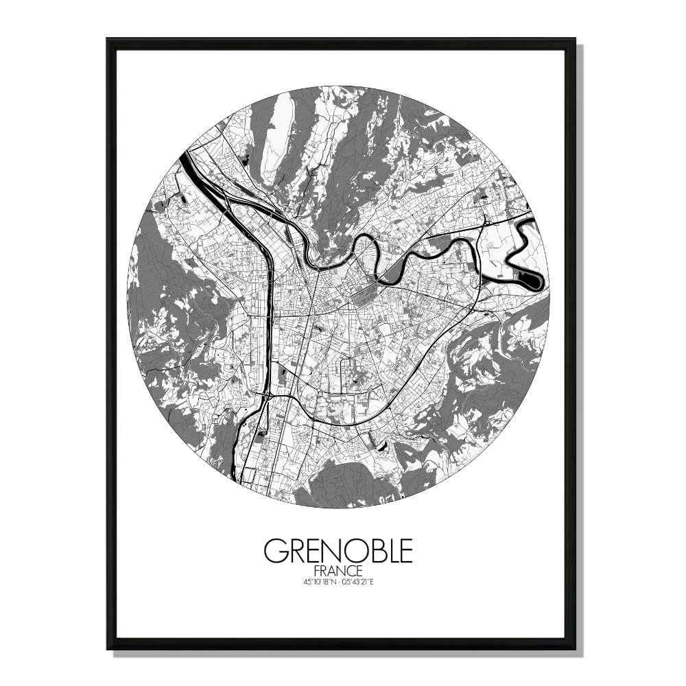 - Affiche Grenoble Carte ronde 40x50